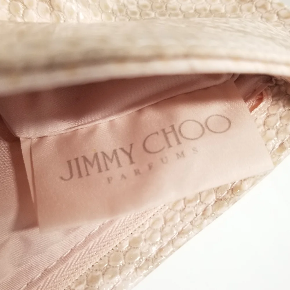 JIMMY CHOO Light Pink Snakeskin Embossed Vegan Cosmetic Clutch Bag
